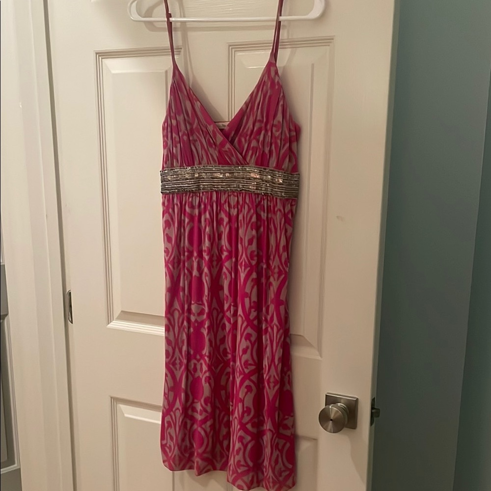 Pink Patterned Dress with Silver Accents